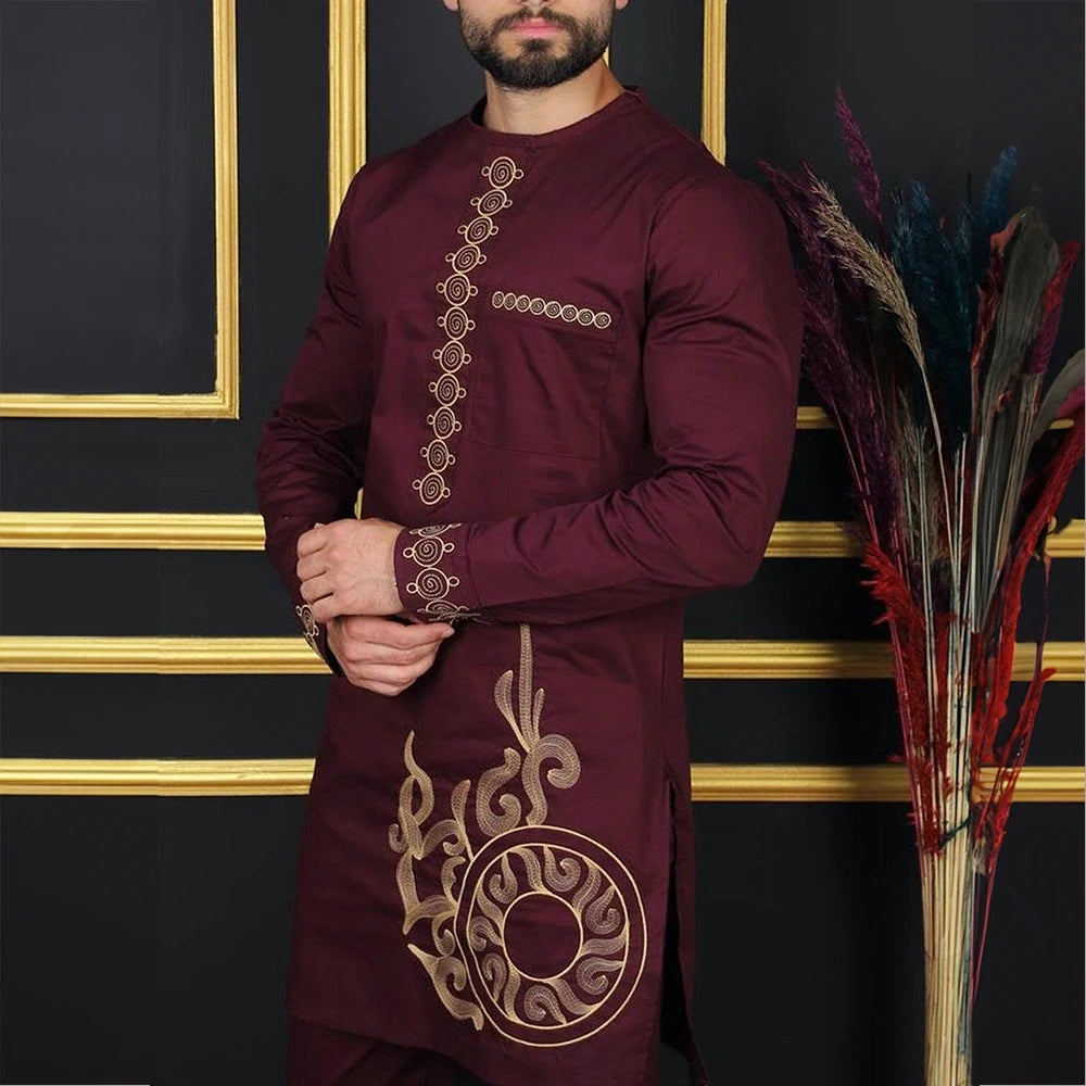 New In 2pcs Men Dashiki Full Pant Sets African Traditional Outfit Long Sleeve Men's Luxury Clothing Kaftan Elegant Brand Suits