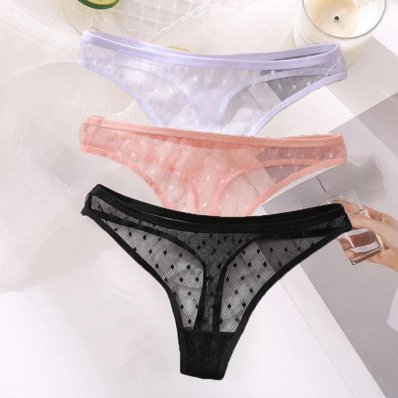 M-XL G-String Sexy Mesh Transparent Lace Panties Women Underwear Pantys Low-Waist Female Underpants Perspective Briefs 3PCS/Set