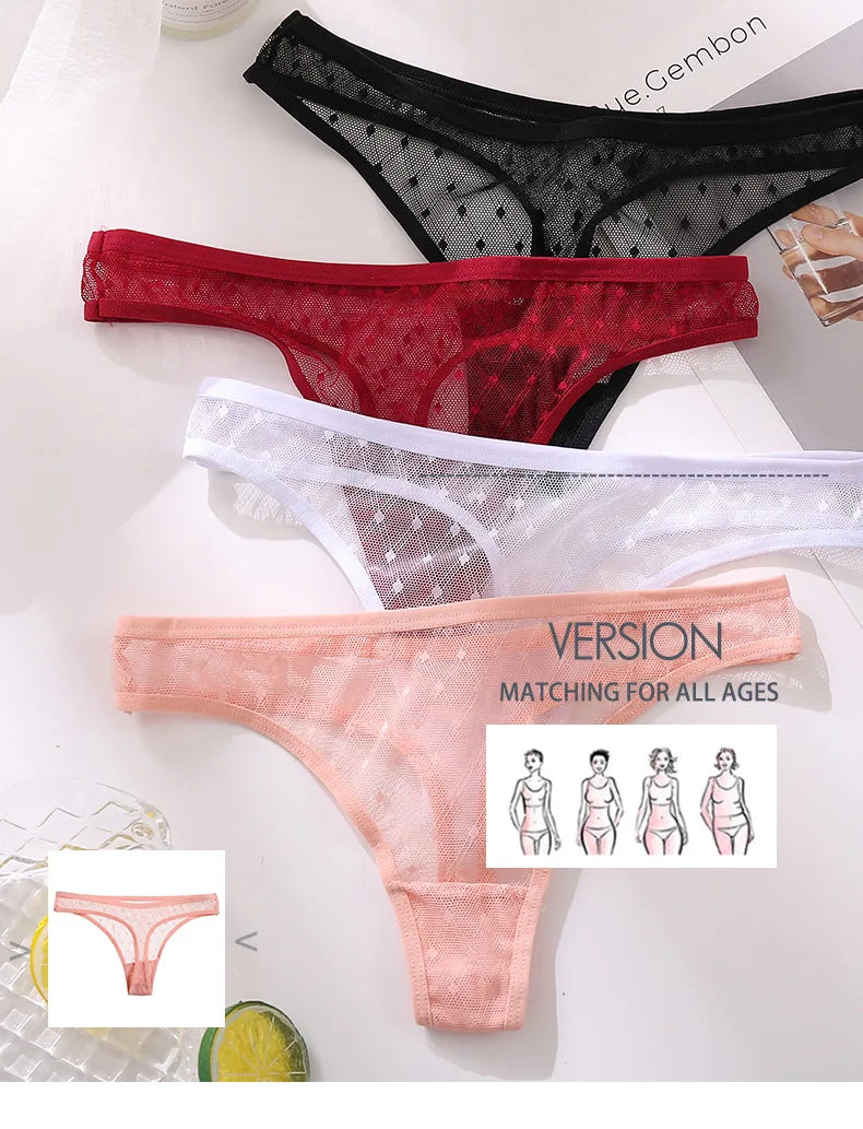 M-XL G-String Sexy Mesh Transparent Lace Panties Women Underwear Pantys Low-Waist Female Underpants Perspective Briefs 3PCS/Set