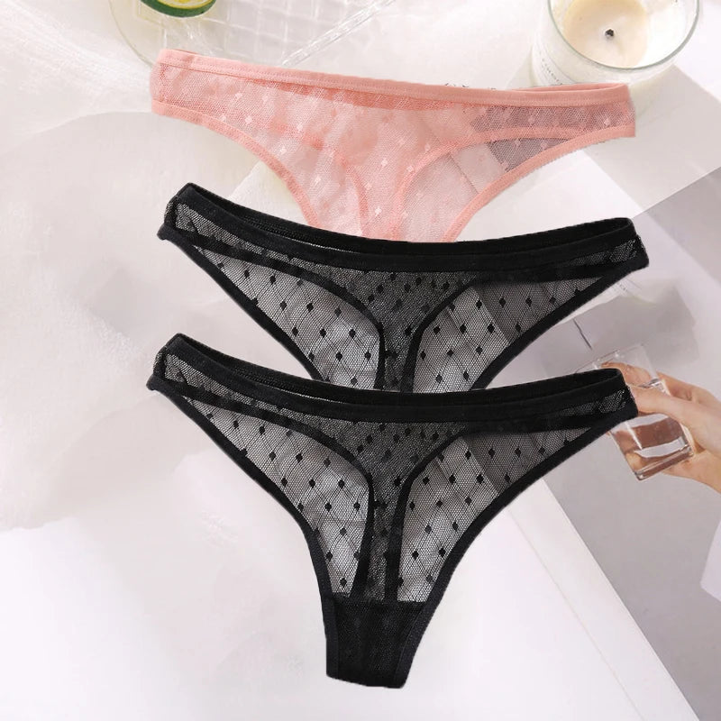 M-XL G-String Sexy Mesh Transparent Lace Panties Women Underwear Pantys Low-Waist Female Underpants Perspective Briefs 3PCS/Set