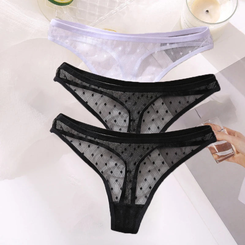 M-XL G-String Sexy Mesh Transparent Lace Panties Women Underwear Pantys Low-Waist Female Underpants Perspective Briefs 3PCS/Set