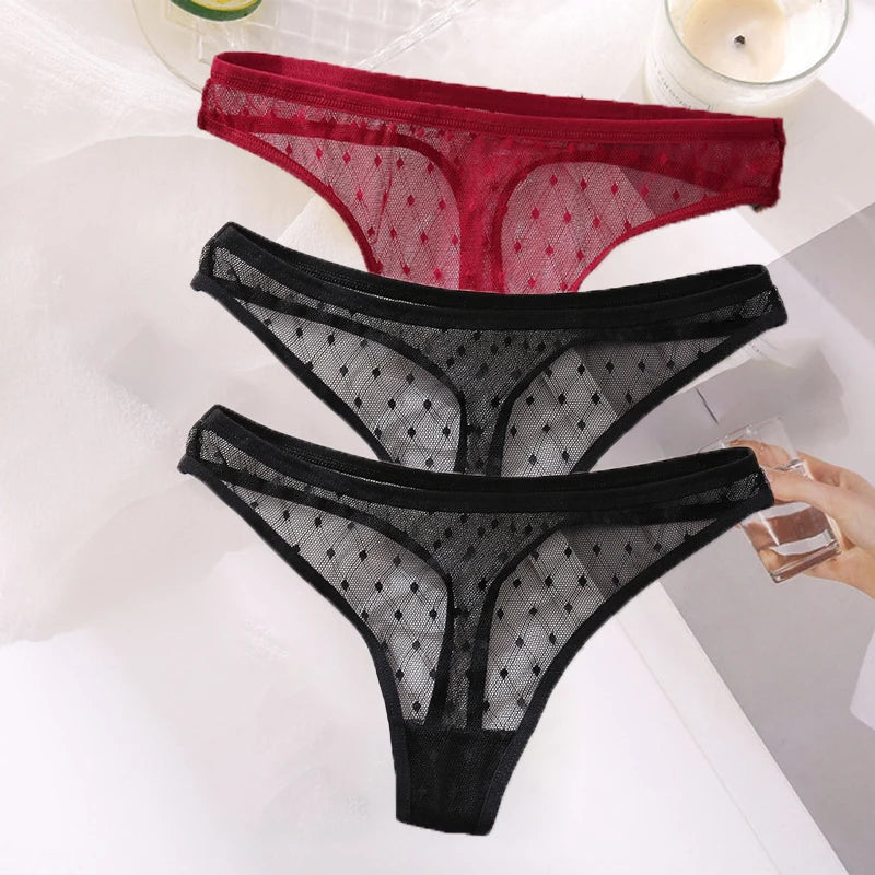 M-XL G-String Sexy Mesh Transparent Lace Panties Women Underwear Pantys Low-Waist Female Underpants Perspective Briefs 3PCS/Set