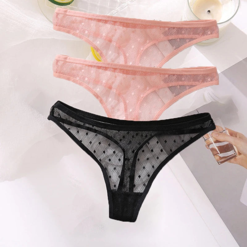 M-XL G-String Sexy Mesh Transparent Lace Panties Women Underwear Pantys Low-Waist Female Underpants Perspective Briefs 3PCS/Set