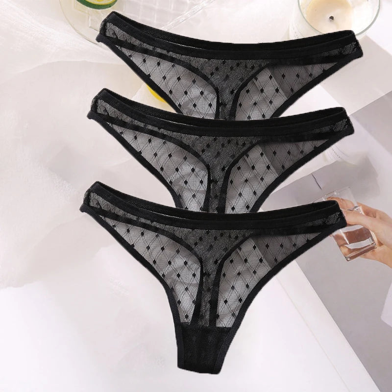 M-XL G-String Sexy Mesh Transparent Lace Panties Women Underwear Pantys Low-Waist Female Underpants Perspective Briefs 3PCS/Set