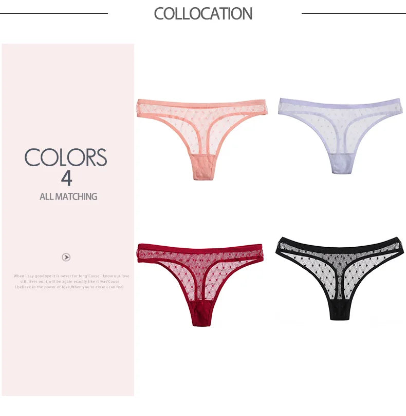 M-XL G-String Sexy Mesh Transparent Lace Panties Women Underwear Pantys Low-Waist Female Underpants Perspective Briefs 3PCS/Set