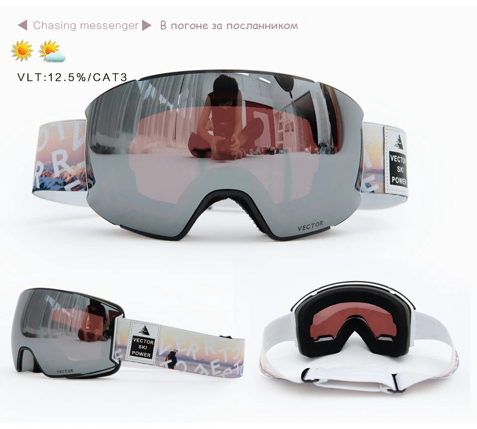 OTG Ski Goggles Purple Lens Snow Glasses Men UV400 Anti-fog Coatings Snowmobile Snowboard Skiing Women Outdoor Winter Sport