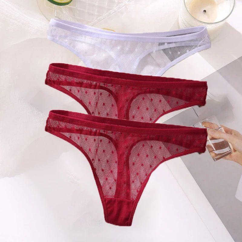 M-XL G-String Sexy Mesh Transparent Lace Panties Women Underwear Pantys Low-Waist Female Underpants Perspective Briefs 3PCS/Set