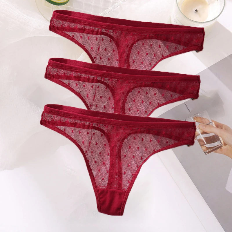 M-XL G-String Sexy Mesh Transparent Lace Panties Women Underwear Pantys Low-Waist Female Underpants Perspective Briefs 3PCS/Set