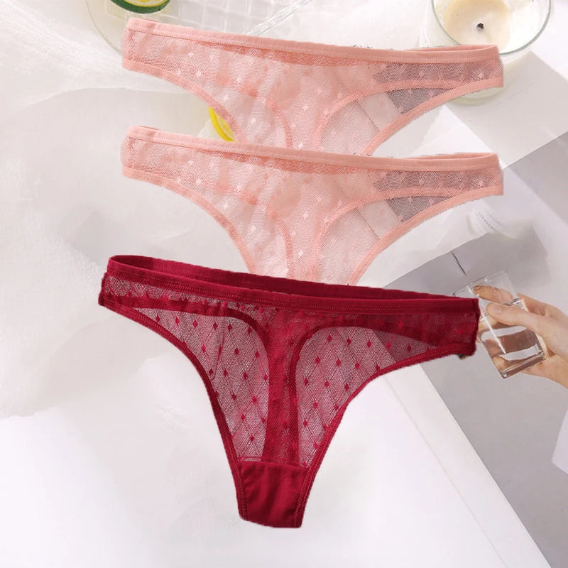 M-XL G-String Sexy Mesh Transparent Lace Panties Women Underwear Pantys Low-Waist Female Underpants Perspective Briefs 3PCS/Set