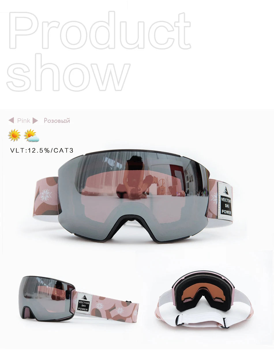 OTG Ski Goggles Purple Lens Snow Glasses Men UV400 Anti-fog Coatings Snowmobile Snowboard Skiing Women Outdoor Winter Sport