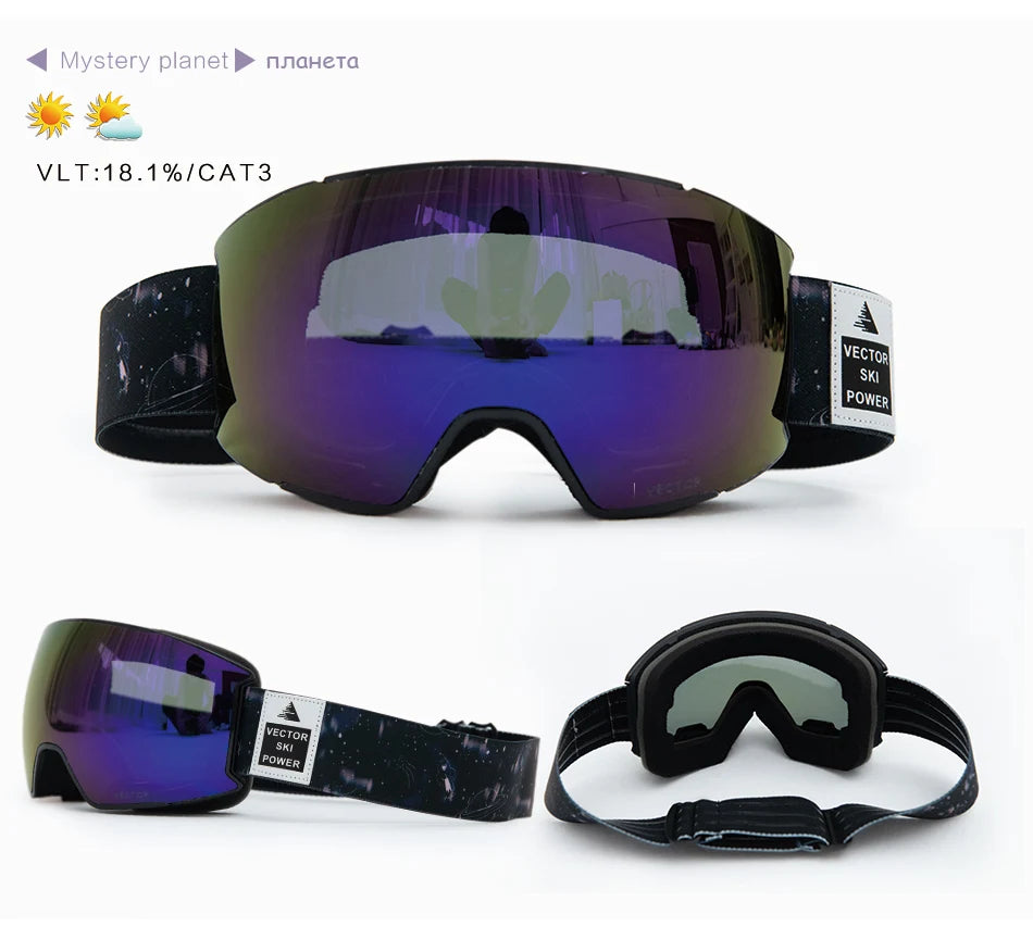 OTG Ski Goggles Purple Lens Snow Glasses Men UV400 Anti-fog Coatings Snowmobile Snowboard Skiing Women Outdoor Winter Sport