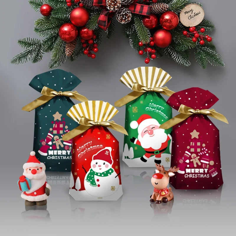 20Pcs New Year Christmas Candy Packaging Santa Gift Bag Xmas Plastic Bag Christmas Decorations for Home