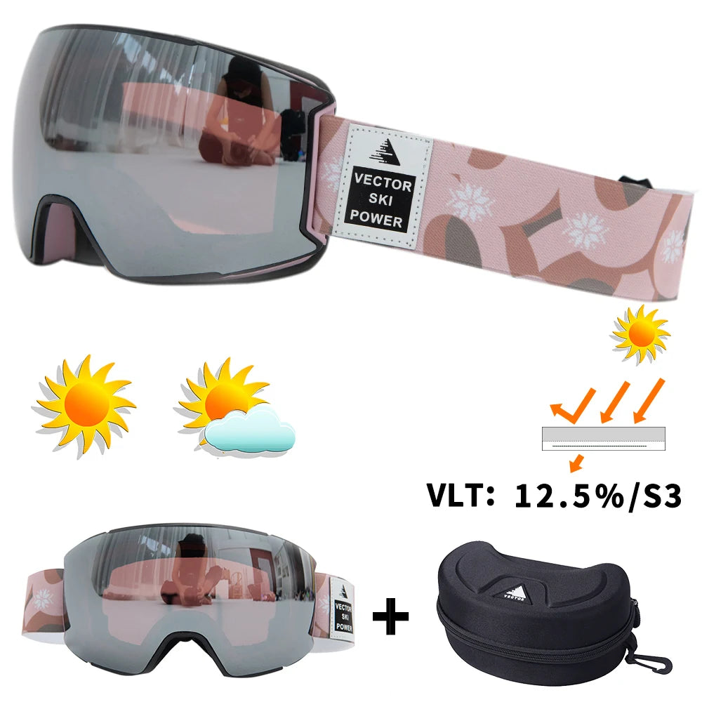 OTG Ski Goggles Purple Lens Snow Glasses Men UV400 Anti-fog Coatings Snowmobile Snowboard Skiing Women Outdoor Winter Sport