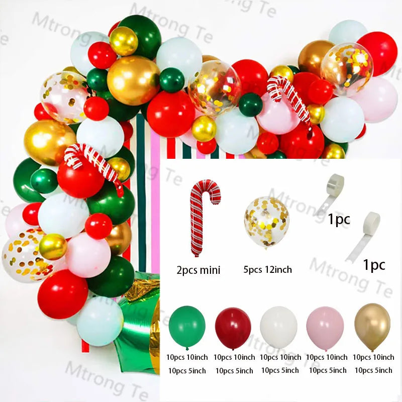 Christmas Balloons Garland Arch Red Green Ballon Crutch Burst Star Santa Gift Box Foil Baloon New Year Decoration Christmas