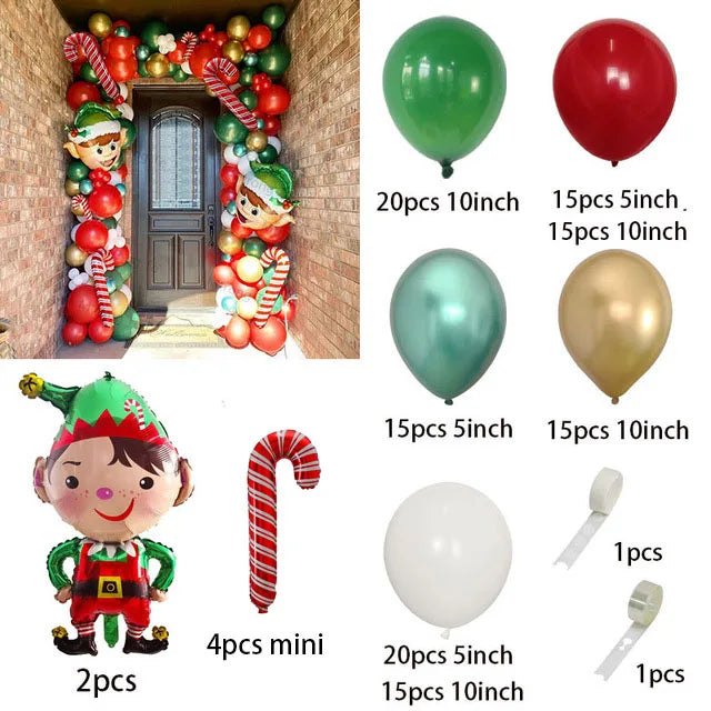 Christmas Balloons Garland Arch Red Green Ballon Crutch Burst Star Santa Gift Box Foil Baloon New Year Decoration Christmas