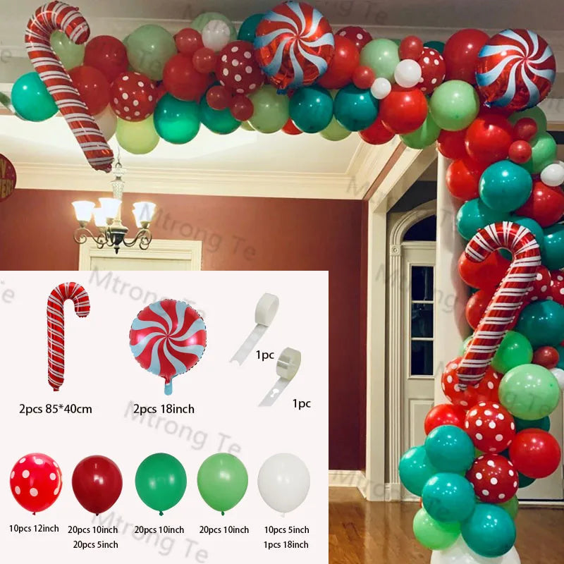 Christmas Balloons Garland Arch Red Green Ballon Crutch Burst Star Santa Gift Box Foil Baloon New Year Decoration Christmas