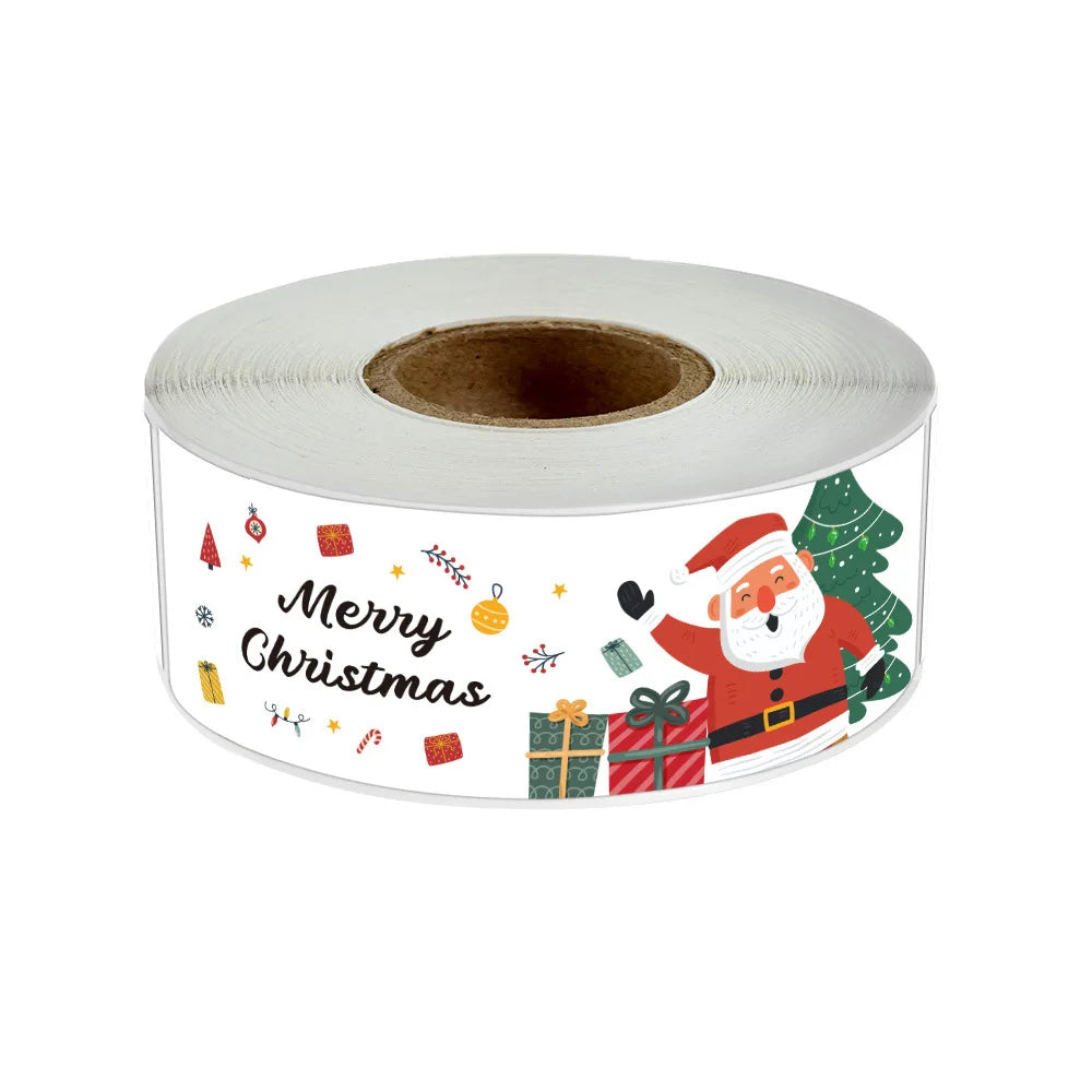 120pcs/roll Rectangle Merry Christmas Sticker Holiday Party Gift Decoration Sealed Envelope Stickers Happy New Year Baking Label