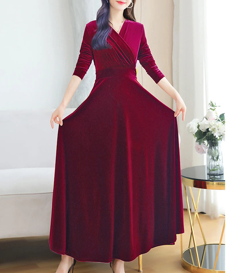 Christmas Wedding Bridesmaid Party Long Dress Evening Elegant Velvet Formal Muslim Abaya Robe Gown Maxi Dress For Women Clothin