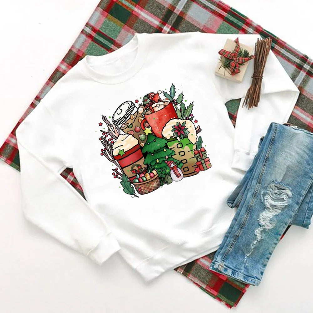 Hot Cocoa Chocolates Cake Printed Sweatshirt Women Christmas Hoodie Tops Holiday Sweater Female Winter Holidy Outfit Sweatshirts