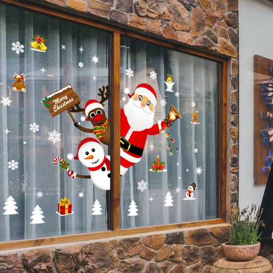 Christmas Window Sticker 2023 Cristmas Ornament Merry Christmas Decorations For Home Xmas Navidad Natal Gifts New Year 2024