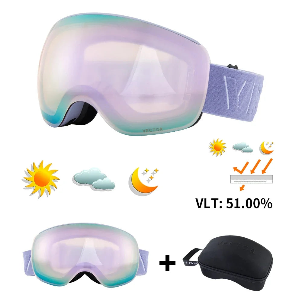 VECTOR OTG Ski Snowboard Goggles Women Men Skiing Eyewear UV 400 Snow Protection Glasses Adult Double Spherical Mirror Magnetic