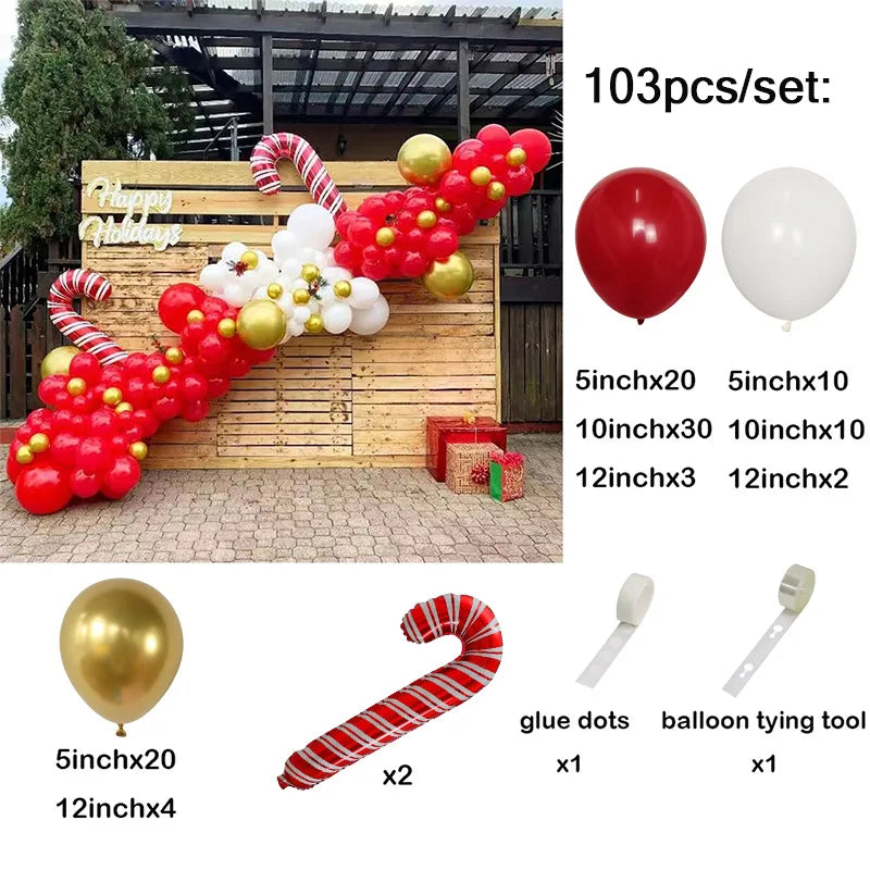 Christmas Balloons Garland Arch Red Green Ballon Crutch Burst Star Santa Gift Box Foil Baloon New Year Decoration Christmas