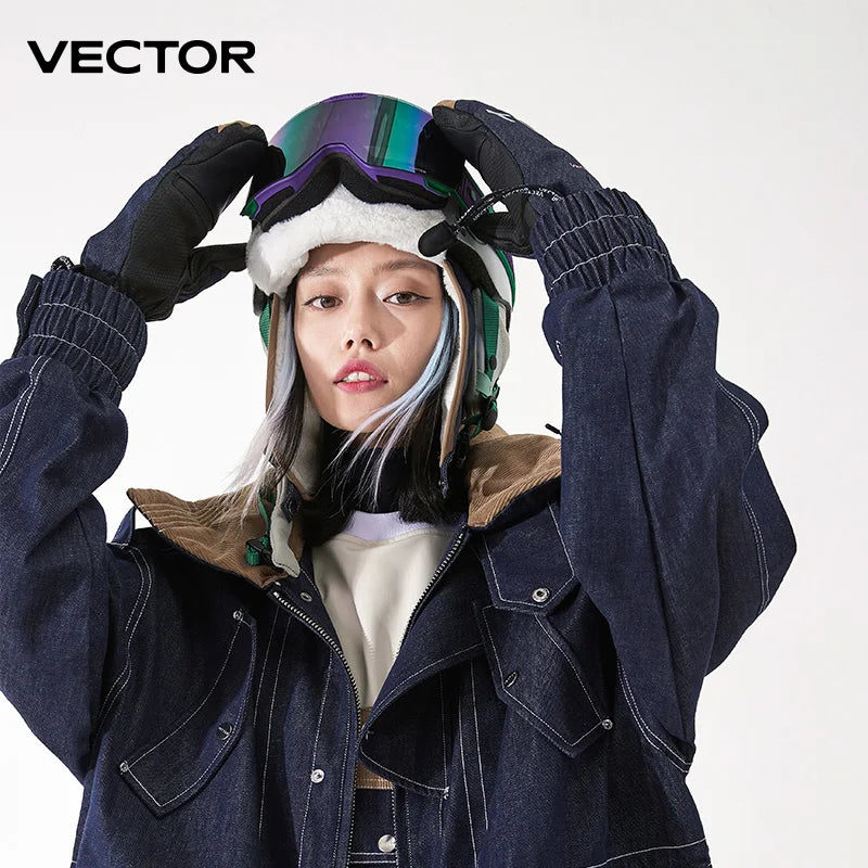 Vector Women's Men's Outdoor Double Board Snowboarding Waterproof Wear-resistant Semi Detachable Gloves 3M Cotton