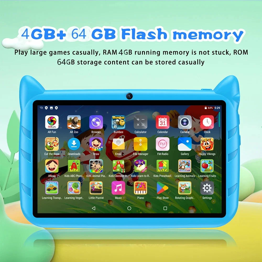 New 7.0-inch 5G WiFi Children's Gift Tablet with 4GB RAM and 64GB ROM Supports Bluetooth, Education, Gaming, Android 9.0