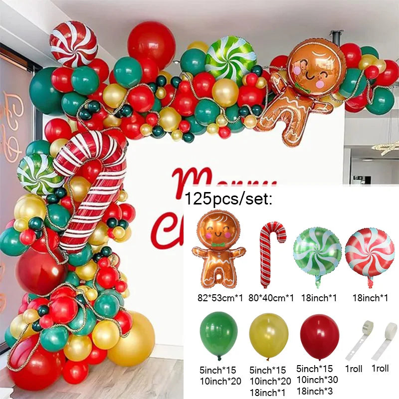 Christmas Balloons Garland Arch Red Green Ballon Crutch Burst Star Santa Gift Box Foil Baloon New Year Decoration Christmas