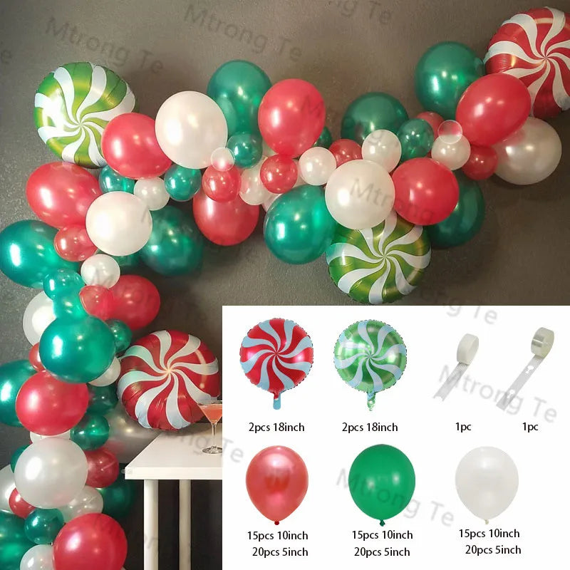 Christmas Balloons Garland Arch Red Green Ballon Crutch Burst Star Santa Gift Box Foil Baloon New Year Decoration Christmas