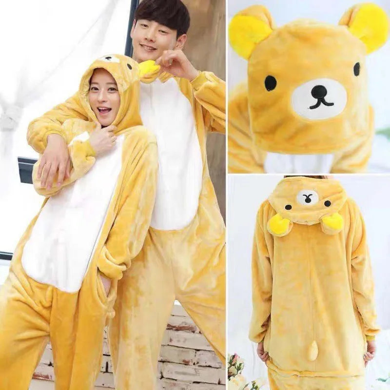 Unisex Adult Onesie Pajamas Bear Cat Animal One Piece Costume Halloween Christmas Cosplay Sleepwear Cartoon Frog Panda Jumpsuits