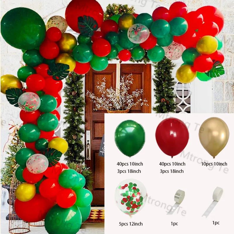 Christmas Balloons Garland Arch Red Green Ballon Crutch Burst Star Santa Gift Box Foil Baloon New Year Decoration Christmas