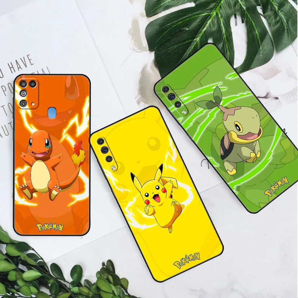 Case For Samsung Galaxy A50 A70 A30 A20s A20e A10 A40 A10s A10e M52 M51 M30s M13 5G Black Phone Cover Pokemon Pikachu