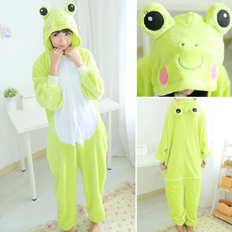 Unisex Adult Onesie Pajamas Bear Cat Animal One Piece Costume Halloween Christmas Cosplay Sleepwear Cartoon Frog Panda Jumpsuits