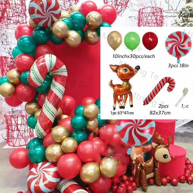 Christmas Balloons Garland Arch Red Green Ballon Crutch Burst Star Santa Gift Box Foil Baloon New Year Decoration Christmas