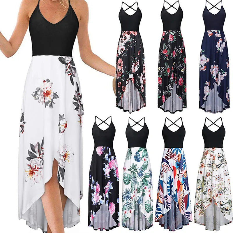 Casual Printed Summer Long Dresses For Women 2023 Elegant Pretty Slim Women's Sexy Backless Dresses Vintage Female Clothing