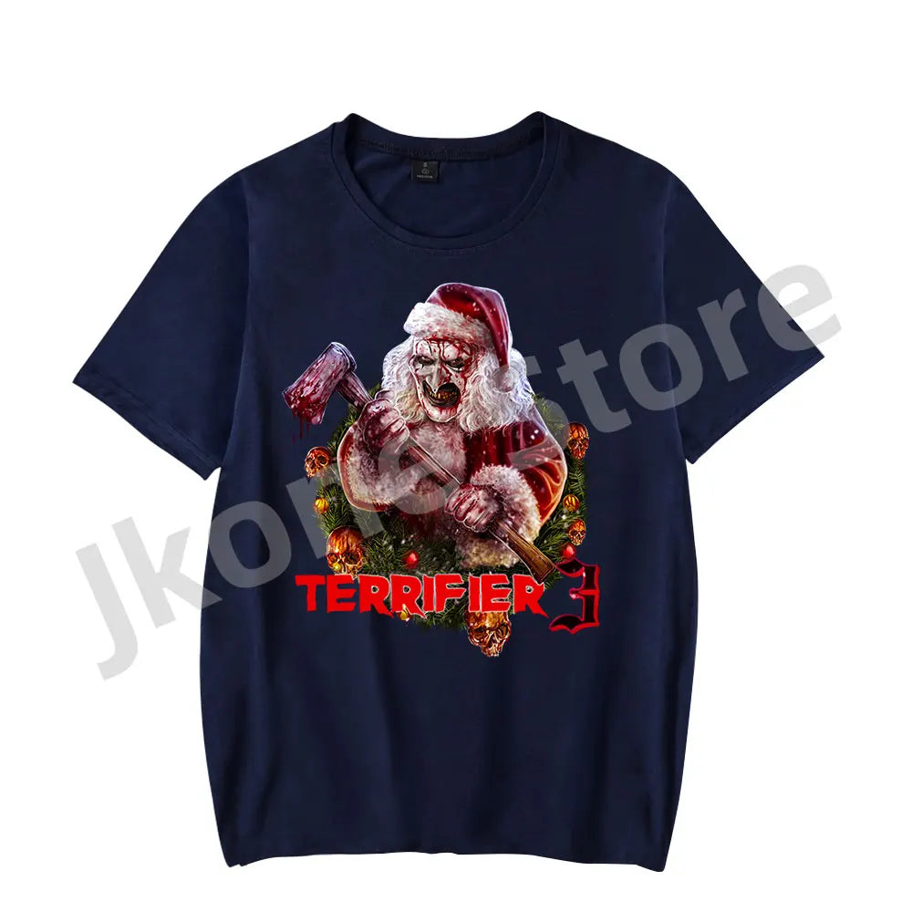 Terrifier Christmas T-shirts Horror Movie Merch Holiday Women Men Fashion Casual Short Sleeve Tee