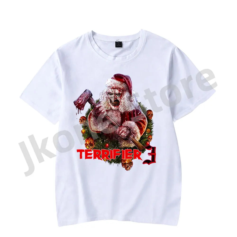 Terrifier Christmas T-shirts Horror Movie Merch Holiday Women Men Fashion Casual Short Sleeve Tee