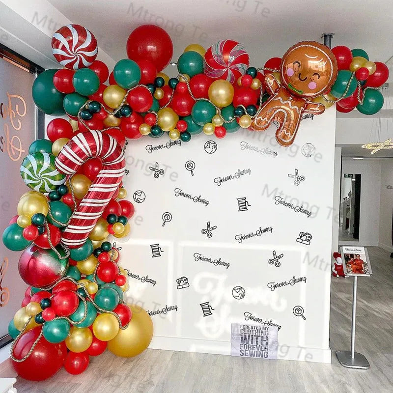 Christmas Balloons Garland Arch Red Green Ballon Crutch Burst Star Santa Gift Box Foil Baloon New Year Decoration Christmas