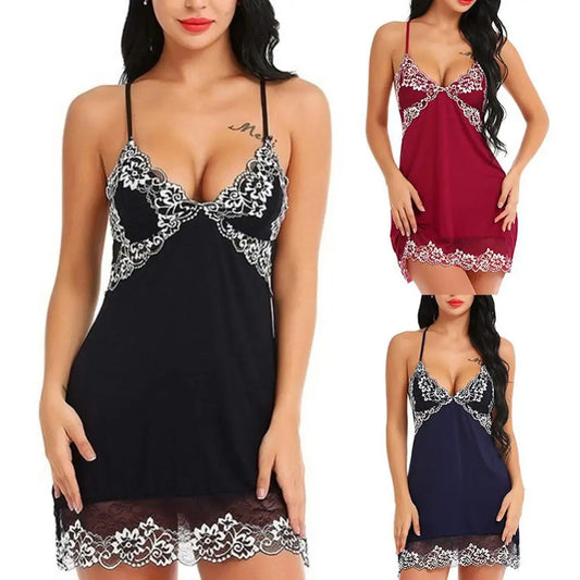 Sexy Women Nightgown Flower Pajamas V-Neck Sleeveless Backless Dress Sleepwear Women's Sleep & Lounge