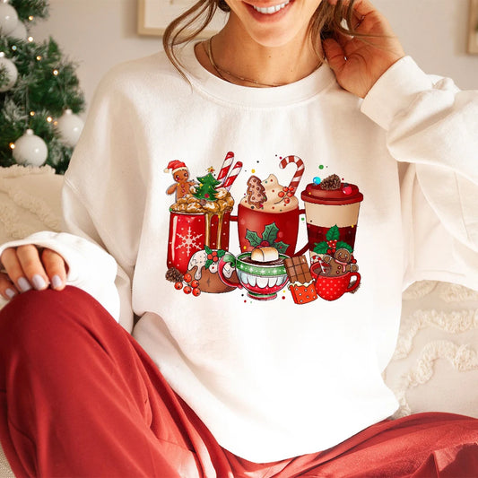 Hot Cocoa Chocolates Cake Printed Sweatshirt Women Christmas Hoodie Tops Holiday Sweater Female Winter Holidy Outfit Sweatshirts