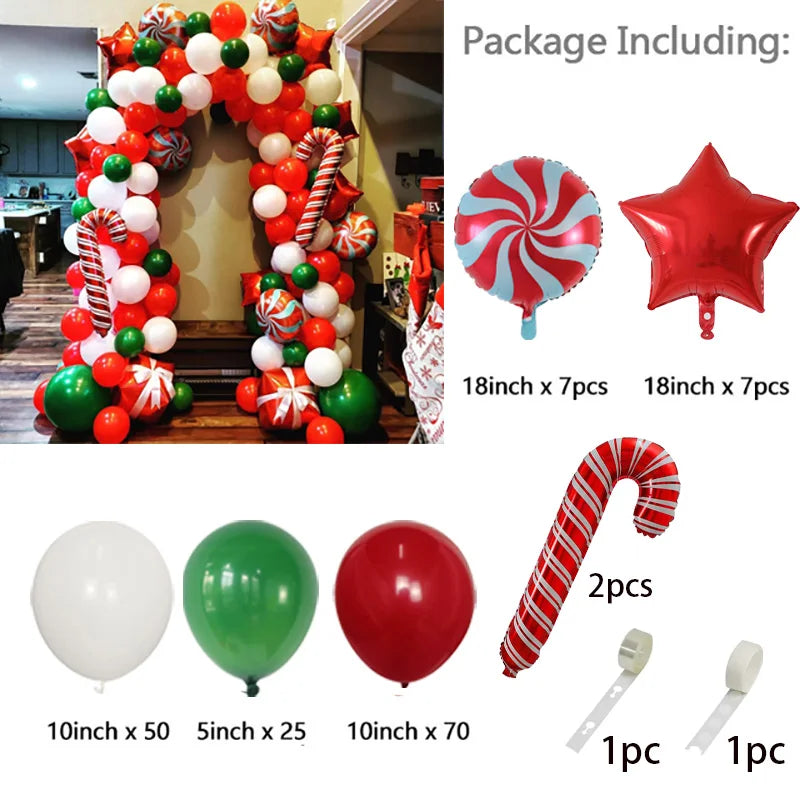 Christmas Balloons Garland Arch Red Green Ballon Crutch Burst Star Santa Gift Box Foil Baloon New Year Decoration Christmas