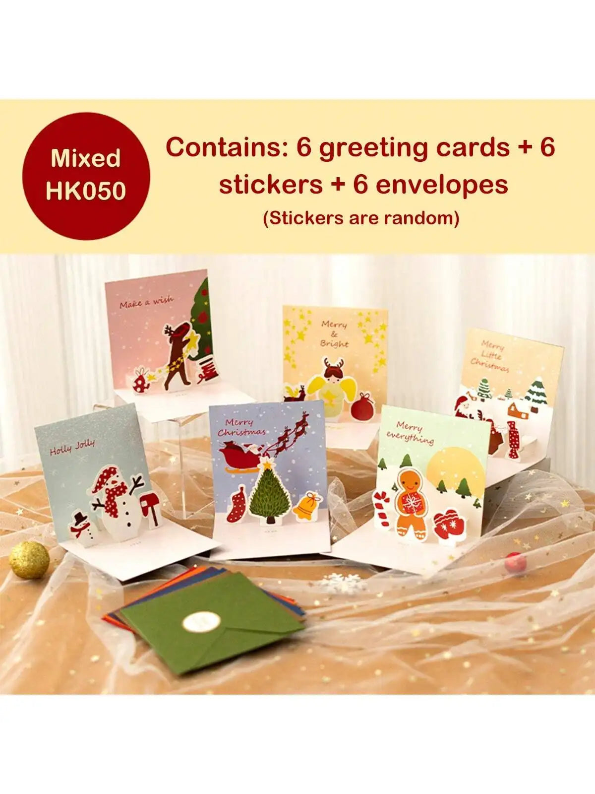 6PCS Christmas Eve 3D three-dimensional greeting card creative gift message card holiday greeting card