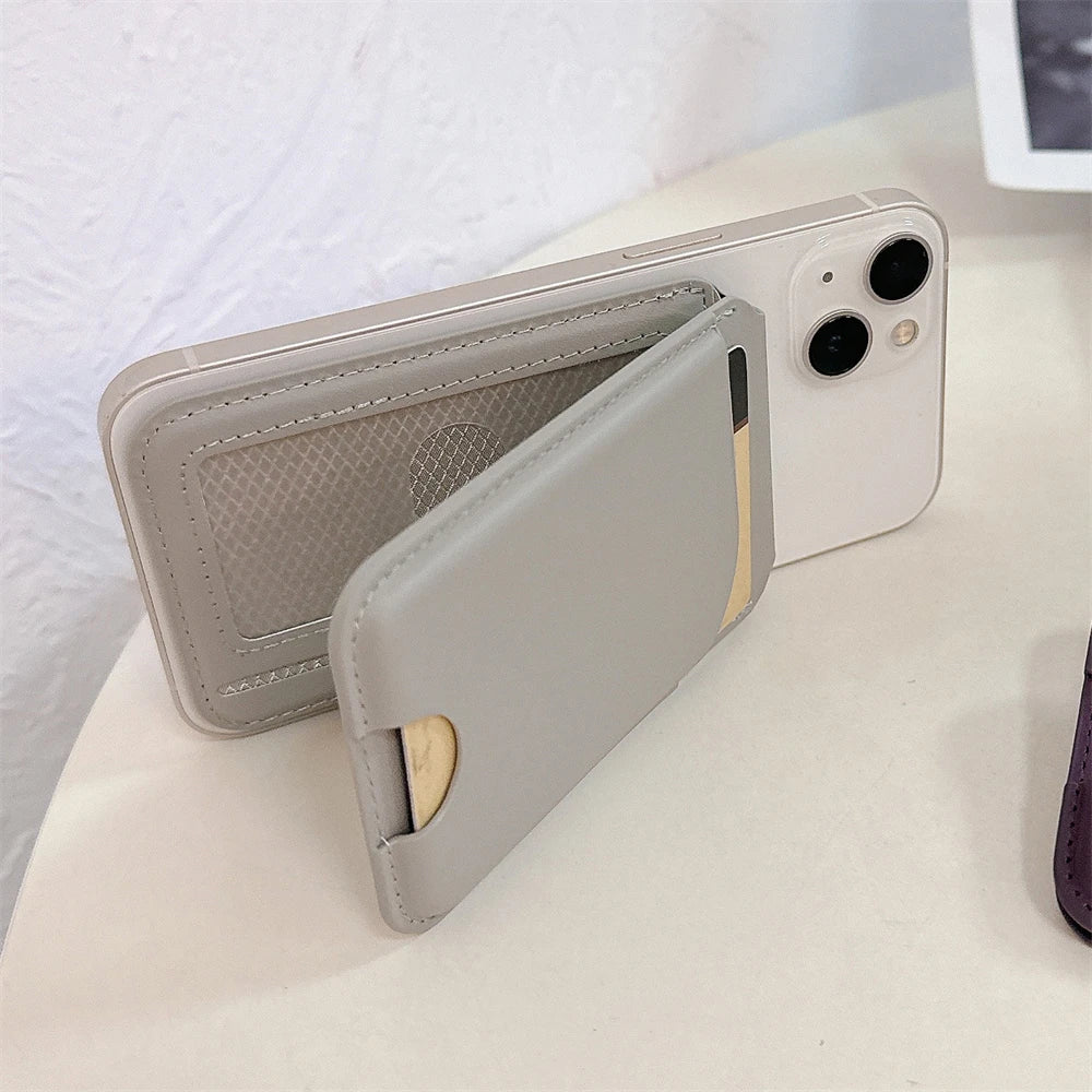 Magnetic For Magsafe Fold Card Holder Solid Leather Case For iPhone 16 15 14 13 12 Pro Max For Samsung S24 S23 S22 Ultra Cover