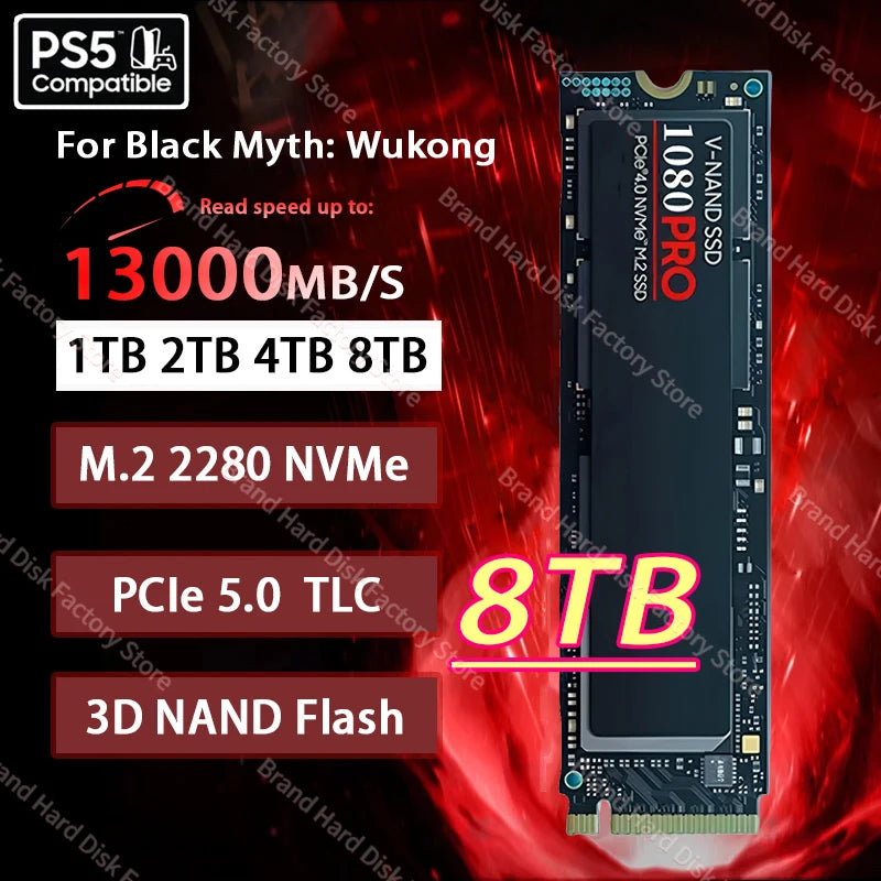 Newest 1080pro SSD NVMe M.2 2280 1TB 2TB 4TB 8TB Hard Disk Internal Solid State Drive PCIe 5.0 for PS5 Laptop PC Desktop Laptop