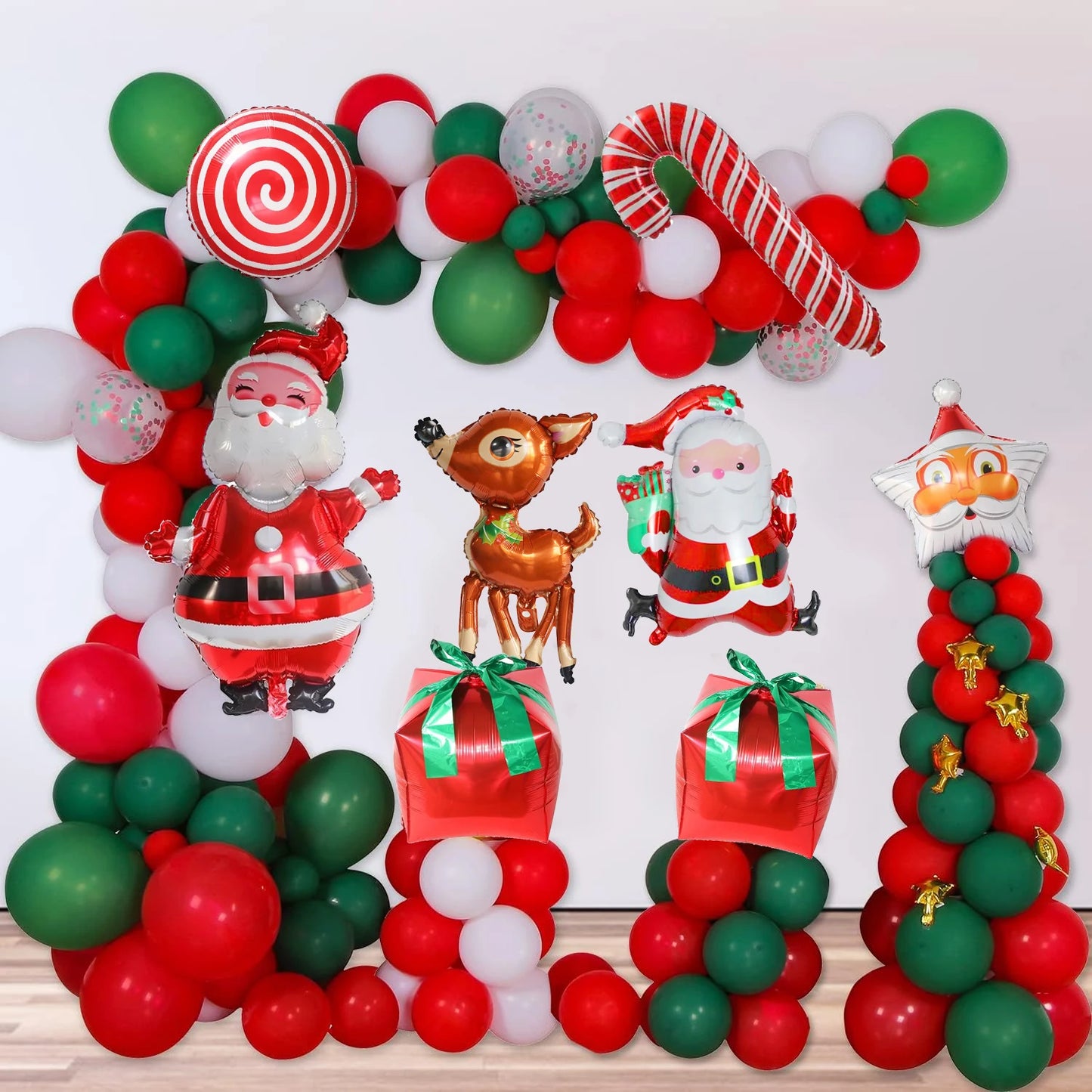 Christmas Balloons Garland Arch Red Green Ballon Crutch Burst Star Santa Gift Box Foil Baloon New Year Decoration Christmas