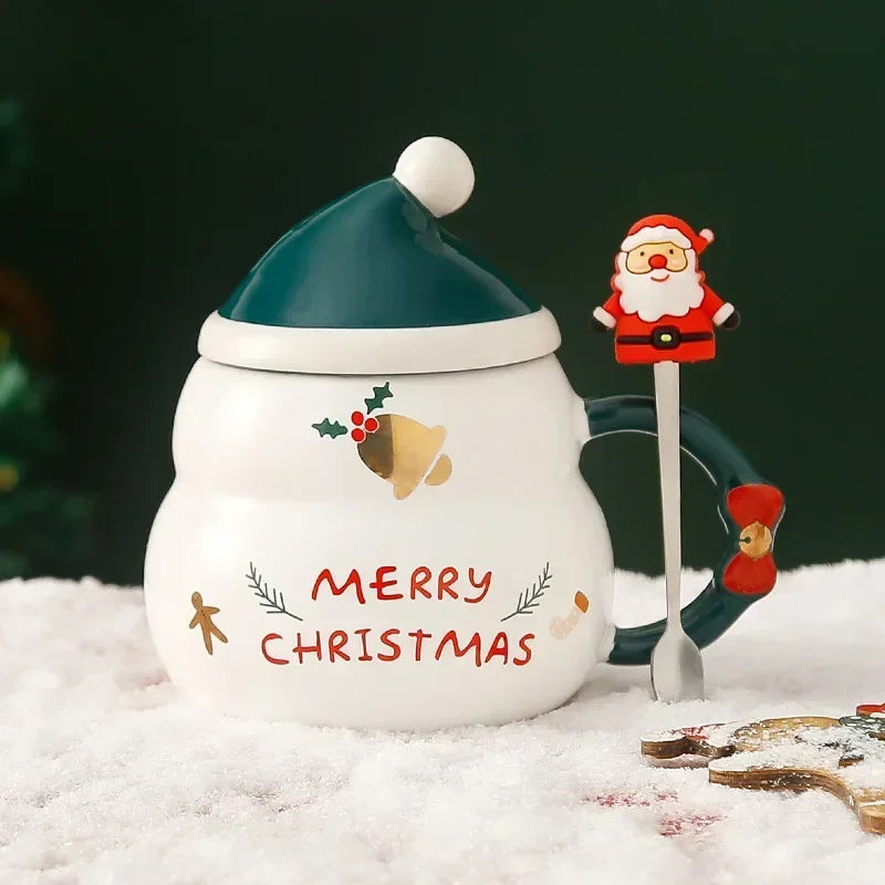 Christmas Mug New Year Gift Decoration Set Drinkware Party Decoration Coffee Cup with Lid Spoon Cartoon Cute Ceramic Mug Tea Cup