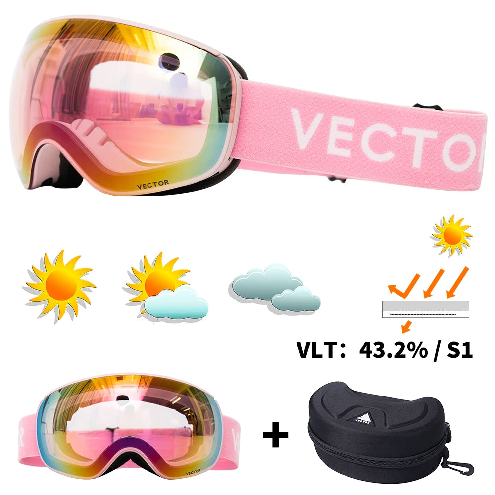 VECTOR OTG Ski Snowboard Goggles Women Men Skiing Eyewear UV 400 Snow Protection Glasses Adult Double Spherical Mirror Magnetic