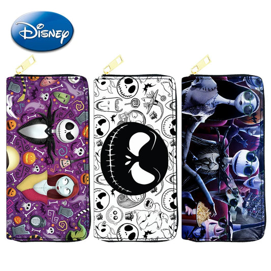 Disney Nightmare Before Christmas Zipper PU Wallet Jack Skellington Movie Figures MultiFunction Long Style Money Bag Women Gifts