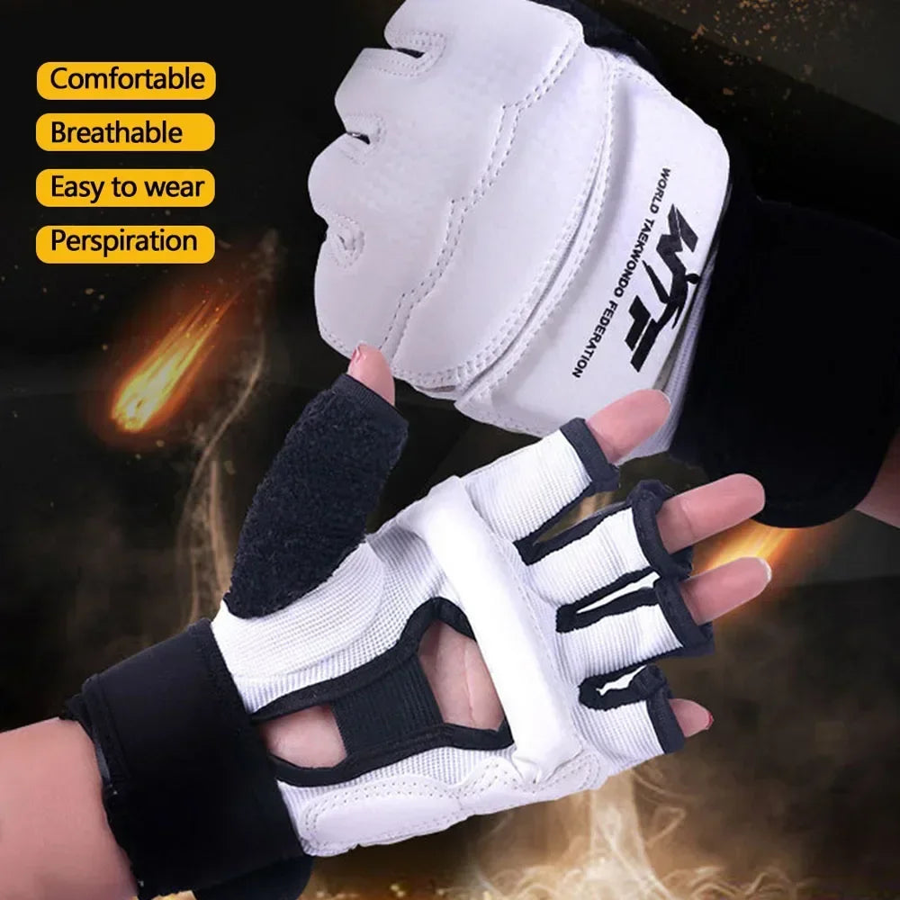 1 Pair Taekwondo Legguard Handguard Gloves Half Finger Sponge Protector Karate Boxing Competition Training Protective Gloves